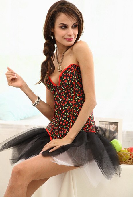 Long Black and Red with flowers design corset body shaper sexy corset - AB959
