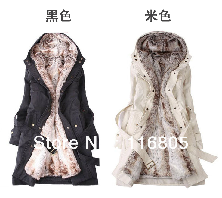 Long Design Faux Fur Lining Women's Fur Coats Winter Warm Coat Jacket Clothes Women's Clothing as Snow Wear Wholesale (13580)