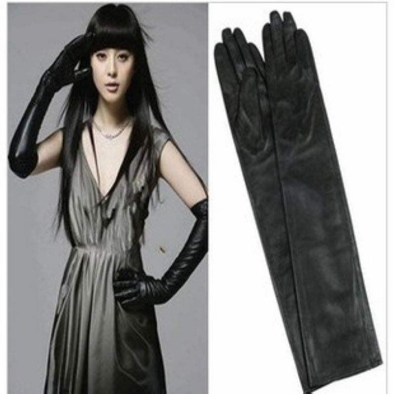 Long design leather gloves flat female semi-finger gloves fashion gloves punk leather cuff
