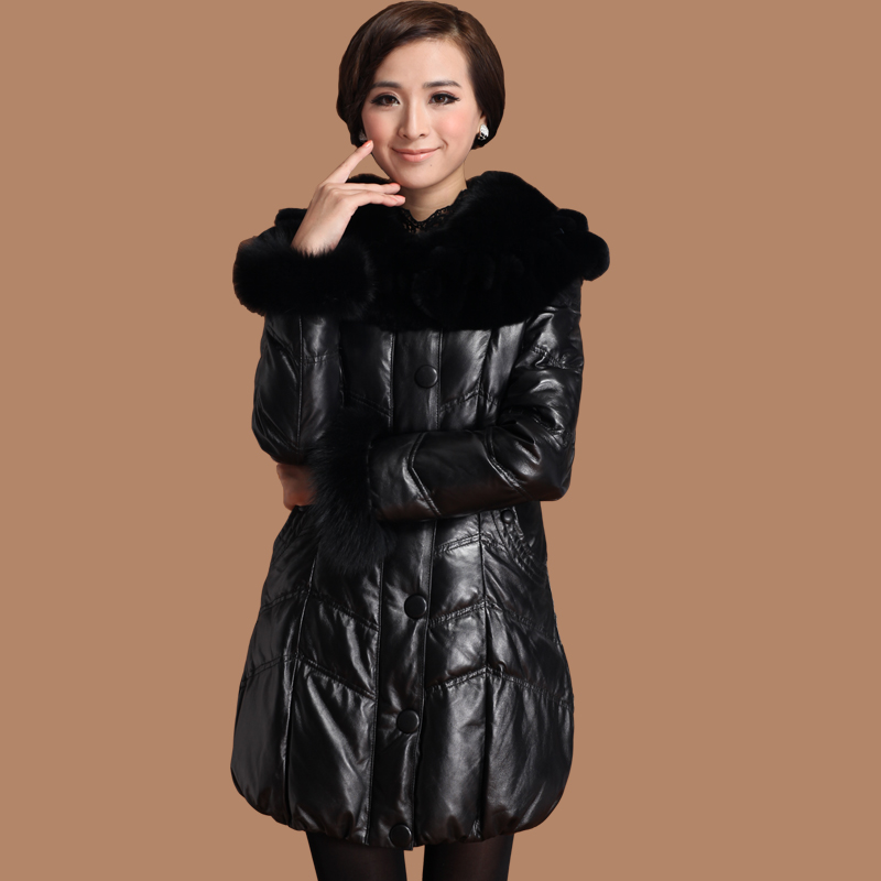 Long design slim genuine leather clothing down coat high quality sheepskin women's