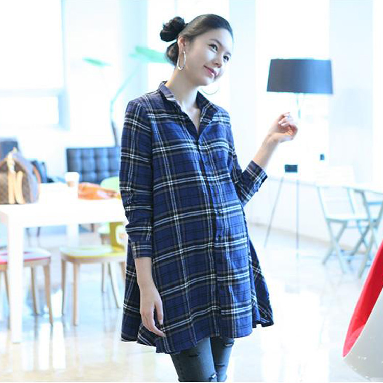Long design spring maternity clothing elegant plaid shirt maternity shirt maternity top