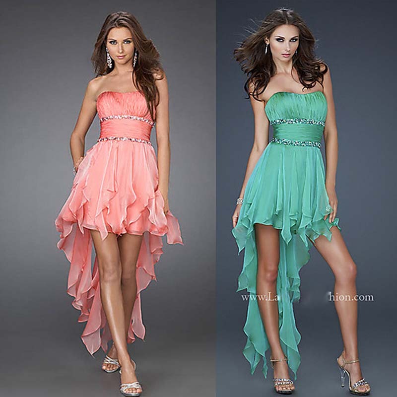 Long design trailing formal  evening dress tube top dinner toas low-high formal dress one-piece