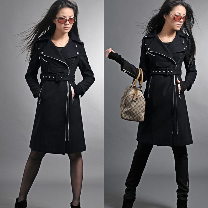 Long design wool woolen trench outerwear overcoat 8420 free shipping