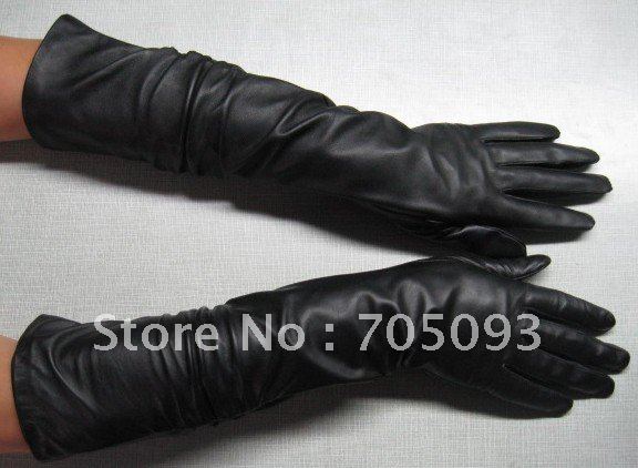 long genuine leather lady gloves black free shipping for sale Valentine's Day gift for lady