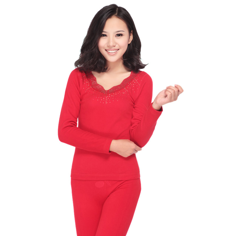 Long Johns Softcover diamond seamless beauty care plus velvet thermal underwear - red black 889