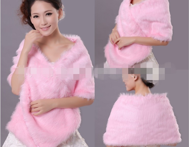 Long Pink Shawl Winter Bridal Wraps Wedding Faux Fur Bolero/Jacket for Dresses Free Size in Stock Ready to Ship