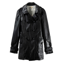 long sections double-breasted temperament Slim washed PU leather jacket Women