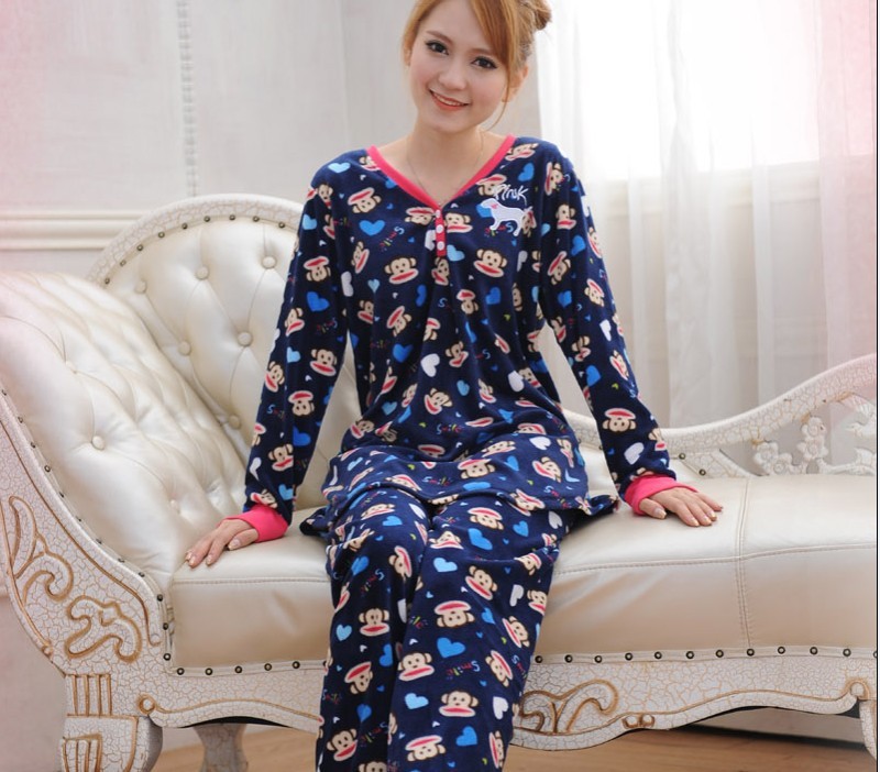 Long sleeve cartoon women and men fall upset leisure wear two suits Free shipping  big mouth cartoon  pajamas