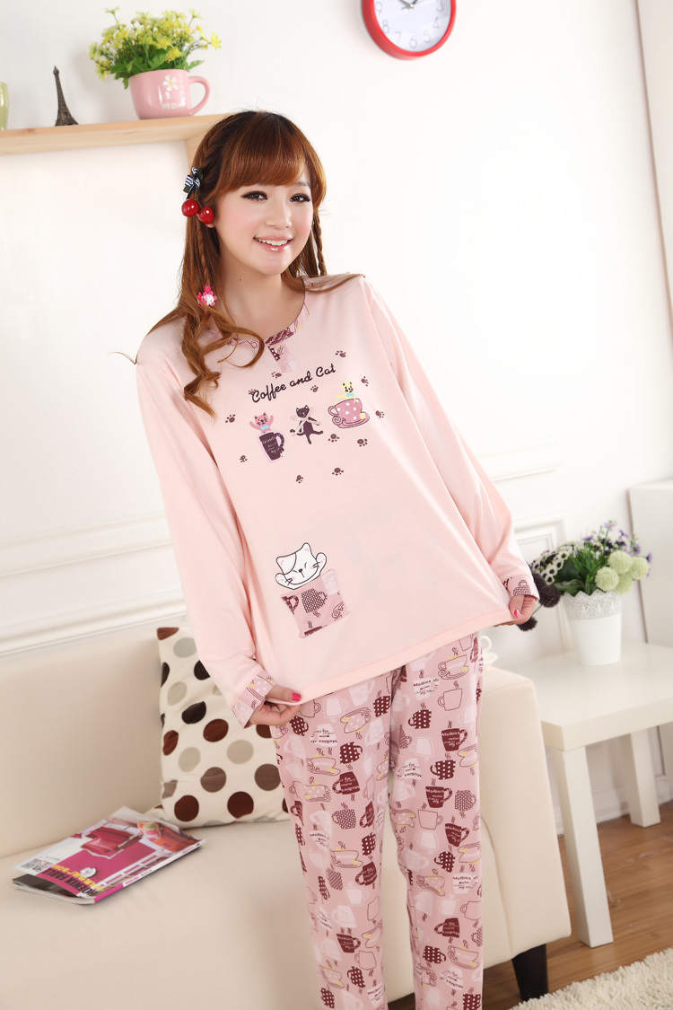 Long sleeve cartoon women fall upset leisure wear two suits Free shipping cartoon cats pajamas