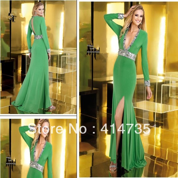 Long Sleeve Designer Evening Dress Cheap Party Dress Online Beaded A-Line Floor-Length Chiffon Dress