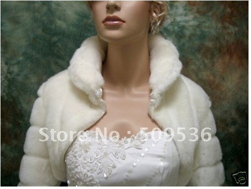 Long sleeve Ivory faux fur jacket shrug bolero S,M,L- FB001