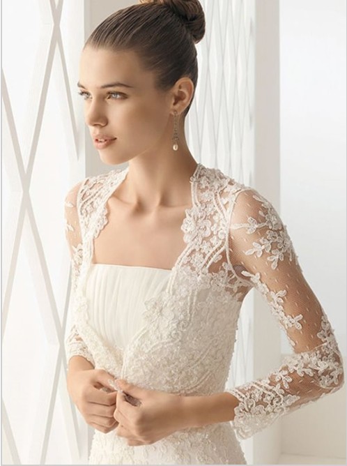 Long Sleeve Lace Bridal Bolero Jacket Fast Shipping Elegant Cheap Ivory Wedding Lace Bolero 1 PCs/Lot