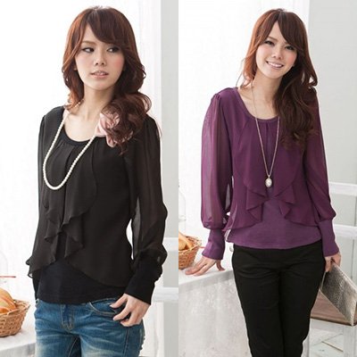 Long sleeve lady clothing plus size new fashion blouses for women 2013 summer chiffon shirt free shipping ioeoi9893