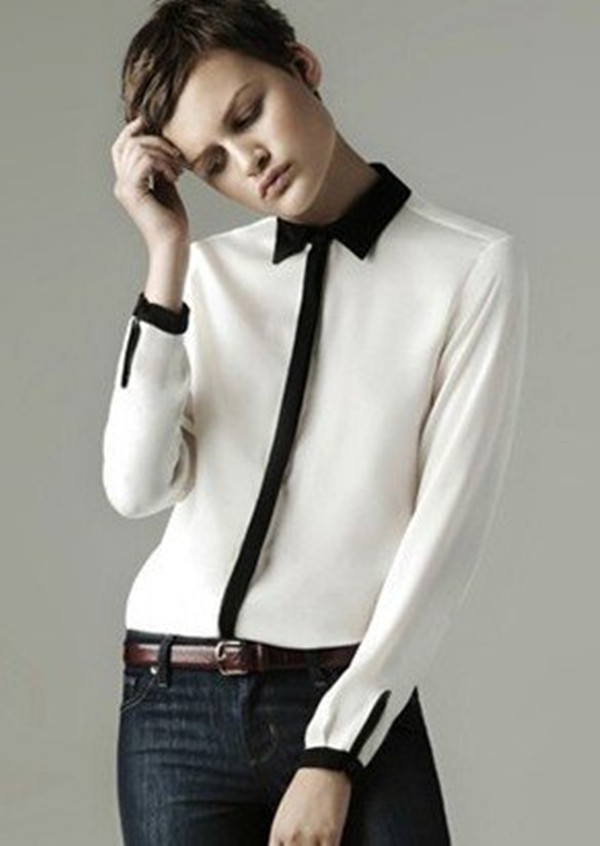 Long Sleeve Lady Shirt Brand Shirt Fashion Contrast Color Shirts Free Shipping Dropshipping W1227