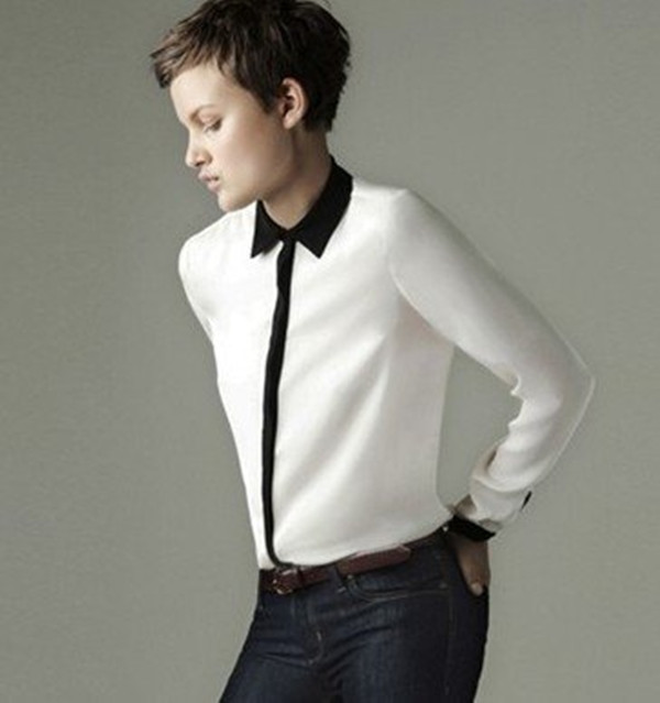 Long Sleeve Lady Shirt Brand Shirt Fashion Contrast Color Shirts Free Shipping Dropshipping W1227