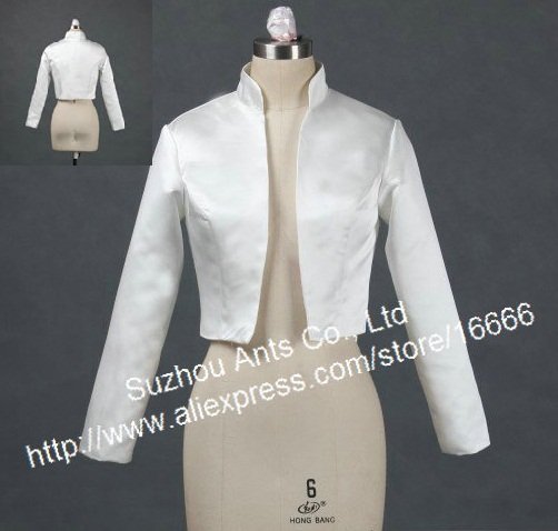 Long Sleeve Satin Wedding Bolero Real Sample high Collar  J015
