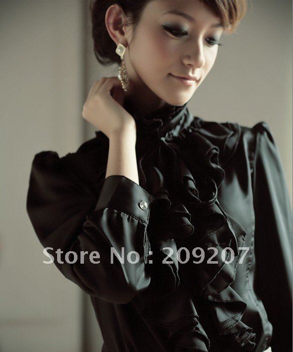 Long sleeve shirts tops ladies' blouse  black /white retail