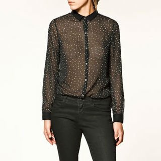 LONG SLEEVE STAR PRINT CHIFFON SHIRT 3067