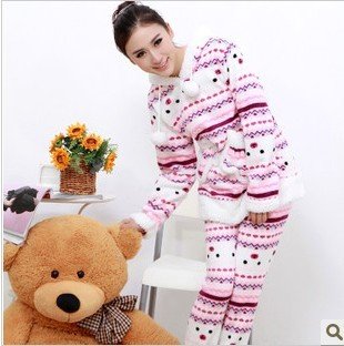 Long sleeve thickening warm house coat of increasing code ms winter winter pajamas coral