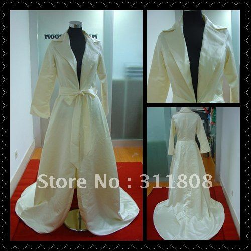 Long Sleeve V Neck Floor Length Champagne Winter Wedding Jacket-OYB413