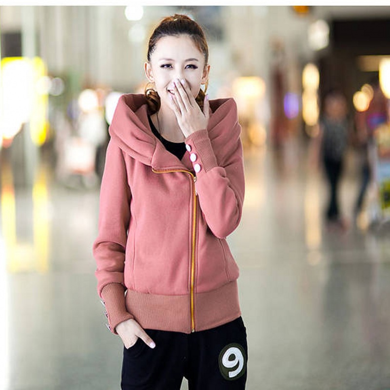 Long-sleeve with a hood solid color slim zipper all-match women's cardigan short jacket