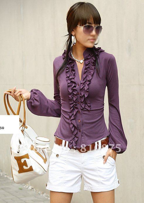 long sleeves,cotton,lace,fashion  blouse(with buttons) HG26063