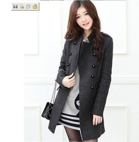 Long Woolen Double-Breasted Coat 2013 Women's Winter Clothes Stand Collar Trench FreeShipping