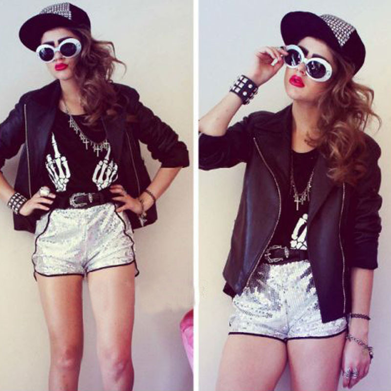 LOOKBOOK Bling Shorts Silver Sequined Hot Pants Women Leather Patchwork Shorts Skinny Trousers Brand Casual Chic  Slim Hot Pants