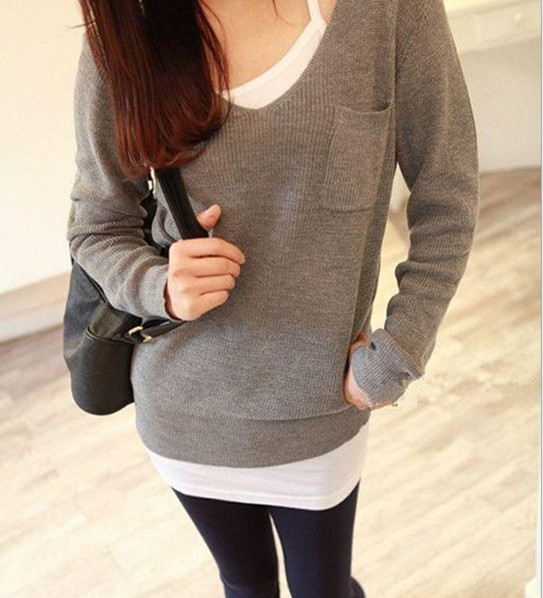 Loose casual solid color basic shirt pullover sweater female long-sleeve sweater regular style