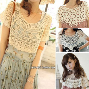 Loose cutout crochet lace shirt crotch pullover sweater small cape