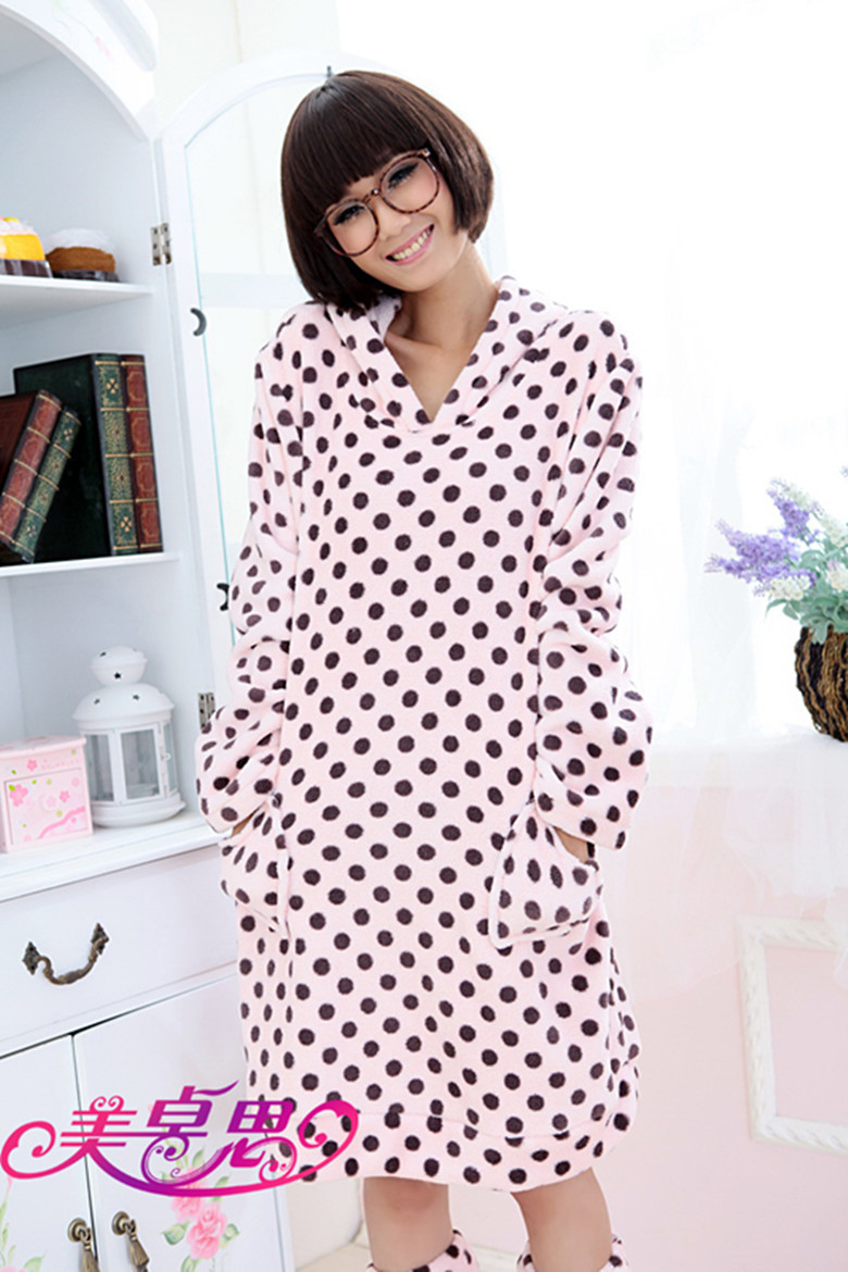 Loose-fit Hooded Soft Comfy Warm Coral Fleece Nightgown Bathrobe Nightrobe Sleepwear Sets901179-AL-0630