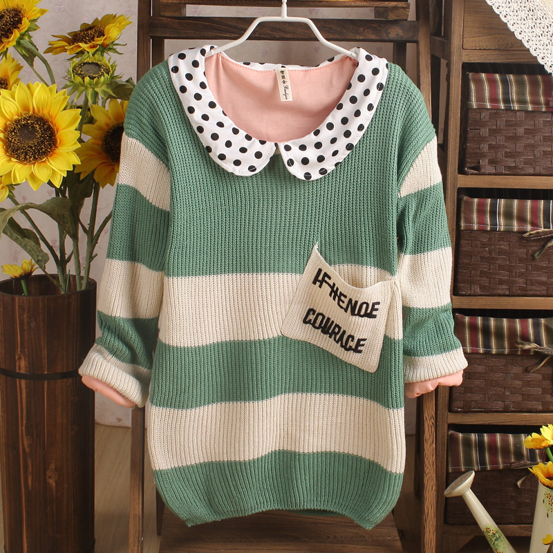 Loose jiqingyouyu applique o-neck stripe long-sleeve sweater 2012 autumn women's