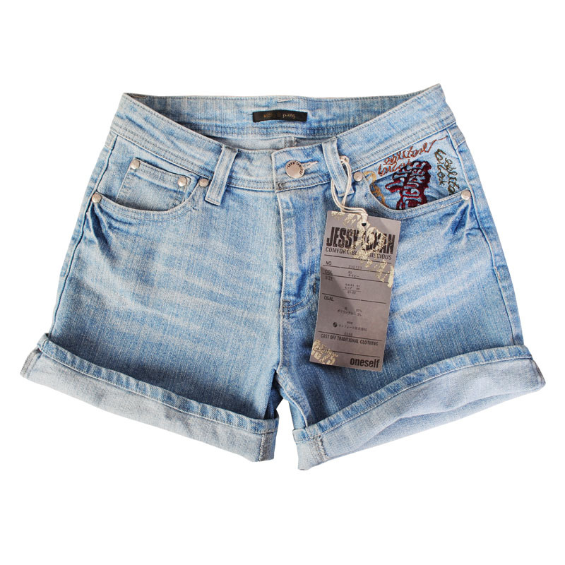 Loose low-waist 2013 light blue denim shorts jeans roll-up hem roll up hem shorts female