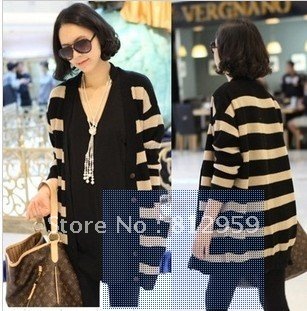 Loose maternity cardigan striped long sweater coat