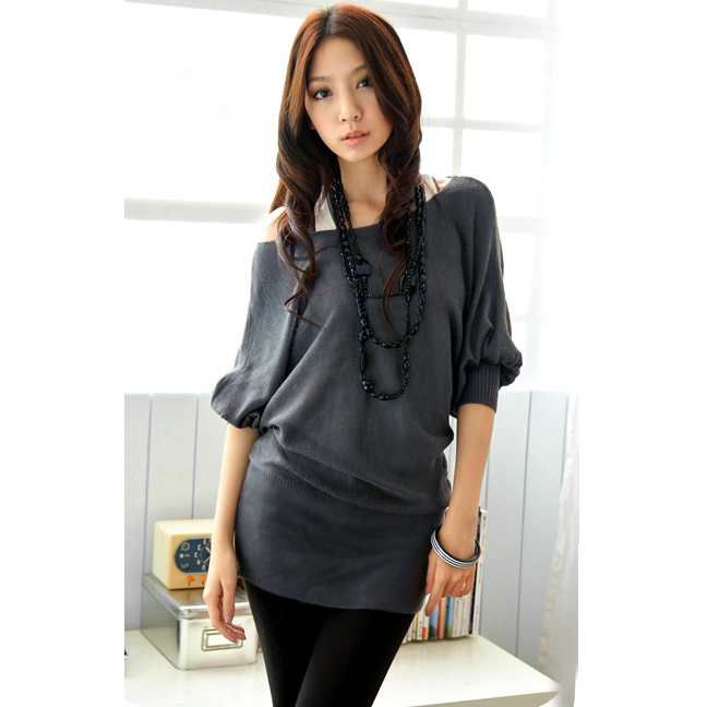Loose medium-long wool sweater pullover autumn women's outerwear top batwing sleeve half sleeve