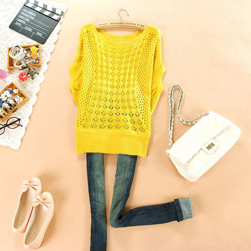 Loose plus size 2013 women's cutout batwing sleeve ruffle sleeve sweater short-sleeve shirt sweater female