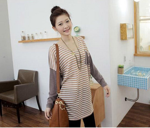 Loose plus size maternity clothing 2013 long-sleeve women's summer stripe casual batwing sleeve t-shirt