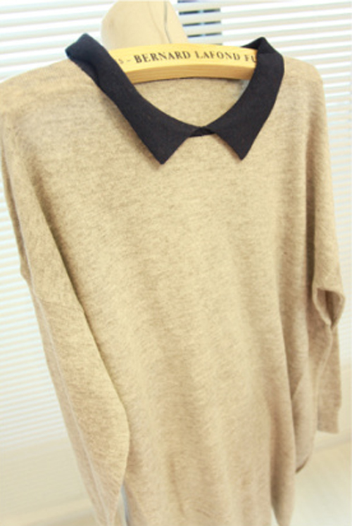 Loose preppy style long design small color block square collar Women long-sleeve sweater