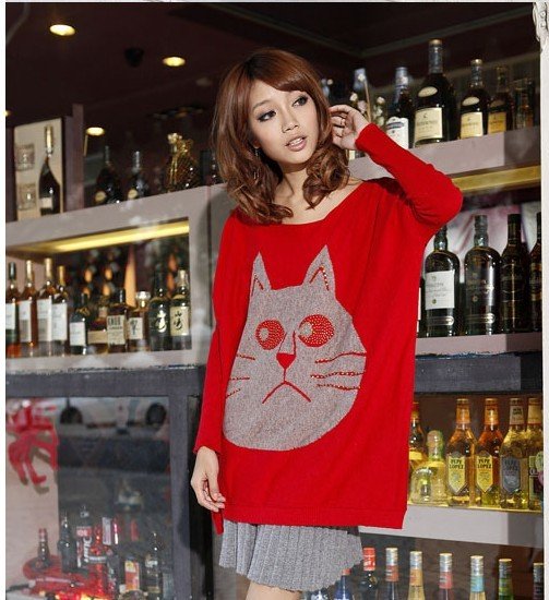 Loose rabbit wool batwing coat order bead big face in cat grows long sleeve sweater
