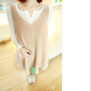 Loose sleeveless V-neck tank dress medium-long basic sweater women FREE SHIPPING