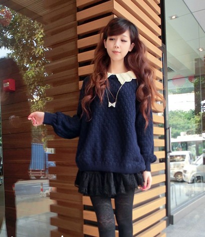 Loose sweet sweater vintage batwing sleeve sweater pullover batwing shirt autumn and winter long-sleeve outerwear