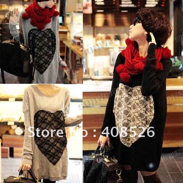loose wool sweater, Lace heart knitwear,weave sweater,pullover,batwing coat women clothes free shipping 3423