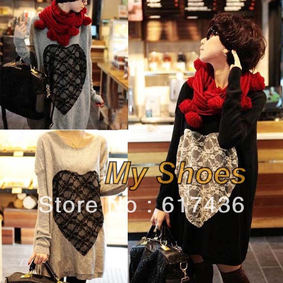 loose wool sweater, Lace heart knitwear,weave sweater,pullover,batwing coat women clothes free shipping 3423