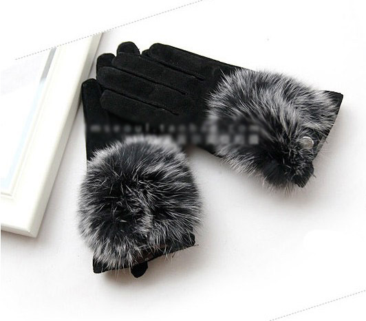 Lot 5 NEW 2012 Romantic Seoul Winter glove double thick warm super warm leather angora female leather gloves  black