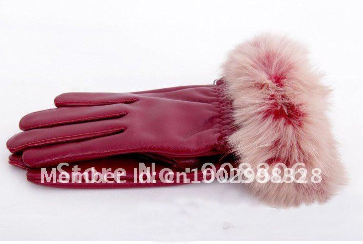 Lots New Red Furry Purple Lady's Leather Goves Lined With Velvet