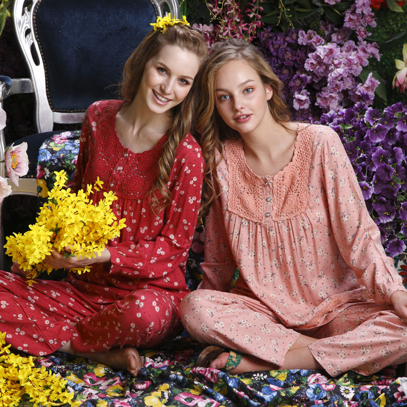 Lounge 2012 autumn europe cotton women's long-sleeve 100% cotton sleep set 8207