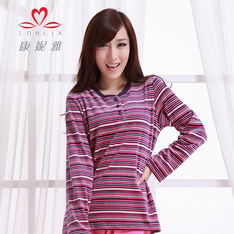 Lounge autumn and winter women's shearing Violet cotton casual pullover sleepwear top 22092925 Free Shipping