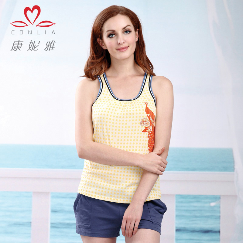 Lounge casual at home 100% cotton print spaghetti strap vest 81072785 Free Shipping