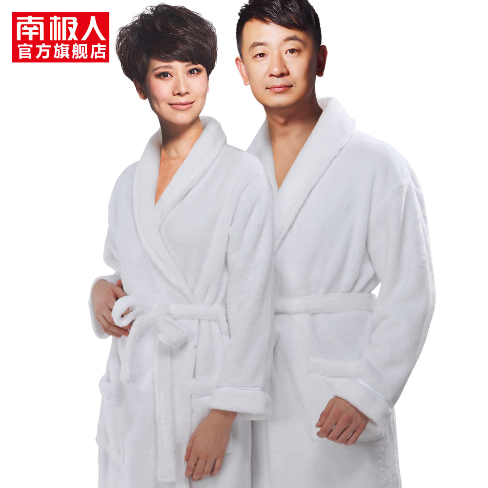 Lounge coral fleece plain lengthen lovers bathrobe