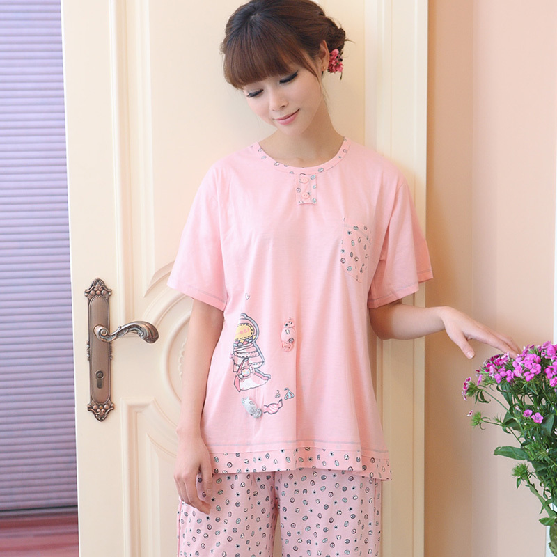 Lounge female simple love summer cartoon short-sleeve women's sleep set